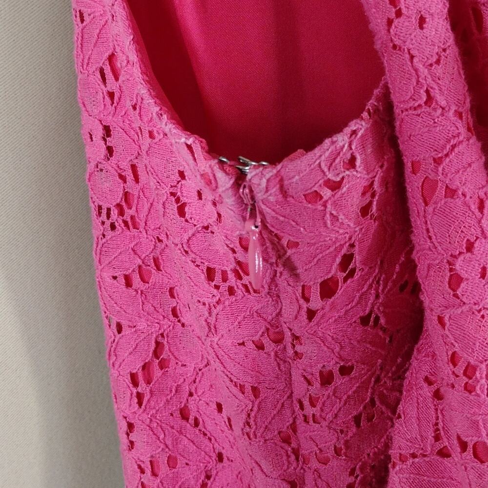Nicole by Nicole Miller Hot Pink Lace Sleeveless Peplum V Neck Top Flowy Blouse - Picture 4 of 10